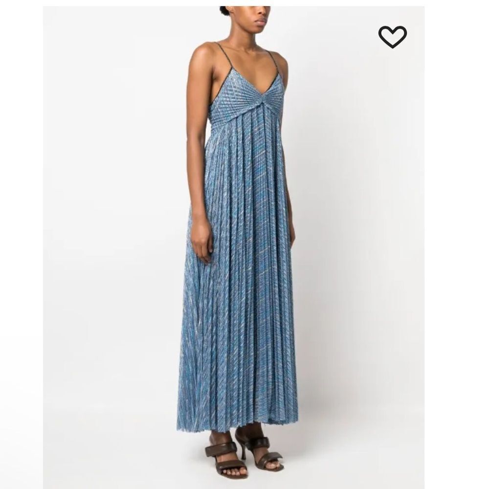 Forte Forte pleated empire-line dress Blue Maxi metallic Italy NWT $960 0 - Picture 5 of 15
